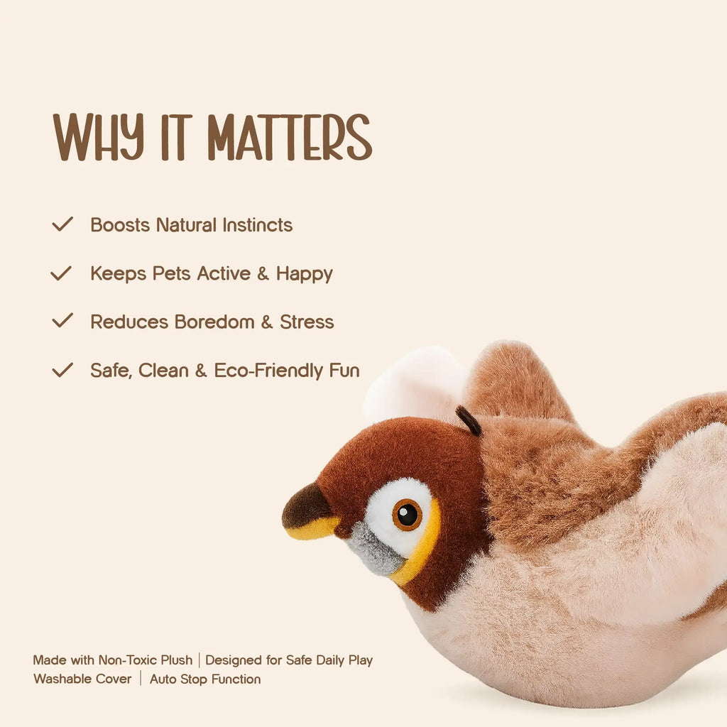 WingBird Smart Flapping Toy – Real Chirps & Safe Pet Play - Tilting Heads