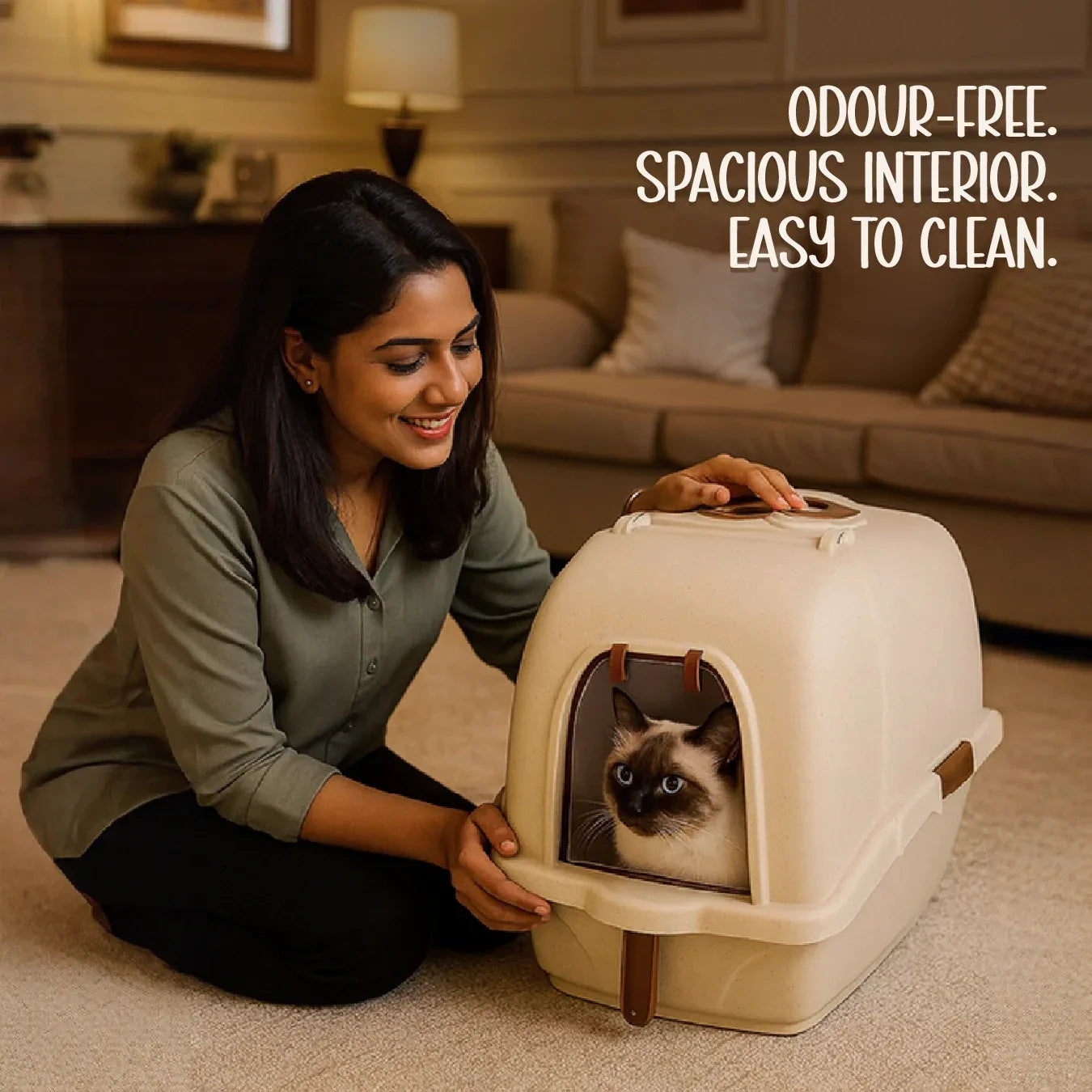 Aurora Litter Den – Clean, Comfy & Private Litter Space for Cats - Tilting Heads