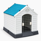 CanopyHouse outdoor pet house with blue roof and arched door window