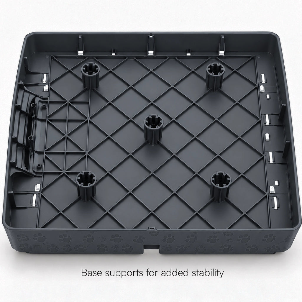 Pet house base tray with molded supports for added stability