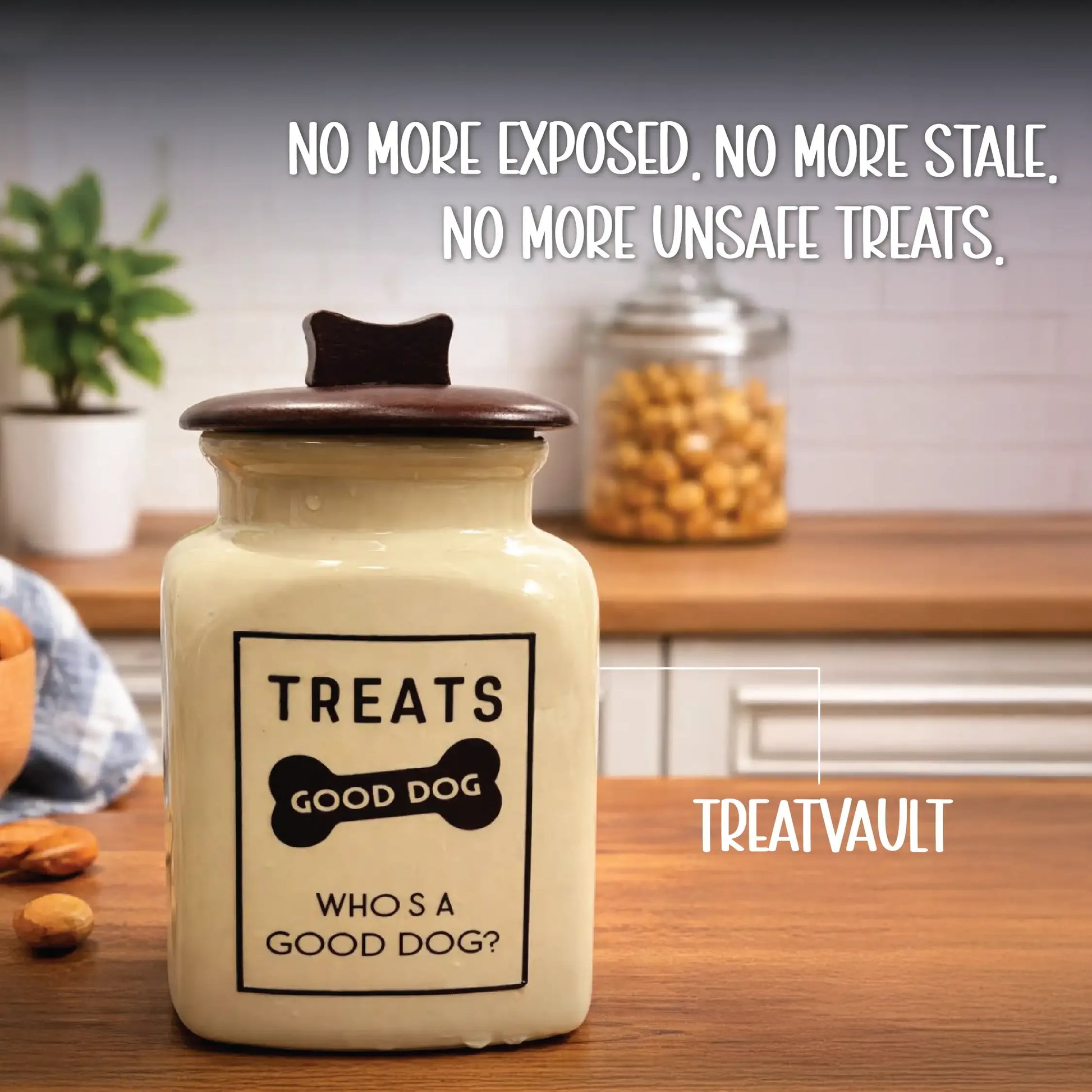 TreatVault | Ceramic Treat Jar | Airtight, Safe & Stylish Pet Treat Storage - Tilting Heads
