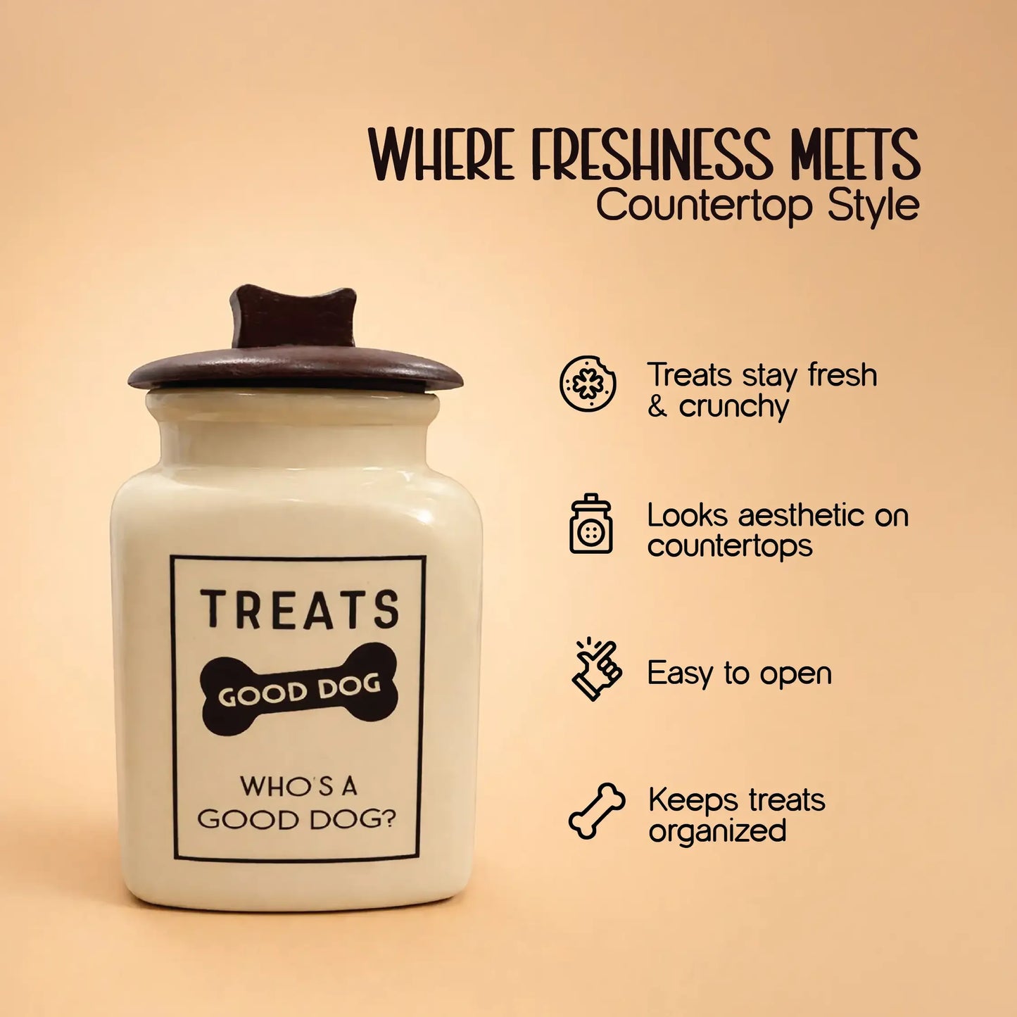 TreatVault | Ceramic Treat Jar | Airtight, Safe & Stylish Pet Treat Storage - Tilting Heads