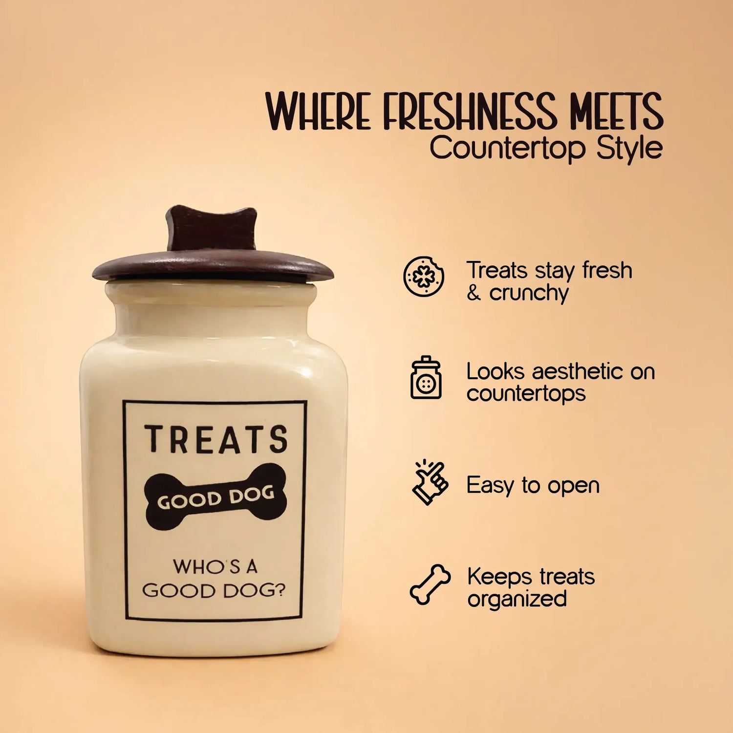 TreatVault | Ceramic Treat Jar | Airtight, Safe & Stylish Pet Treat Storage - Tilting Heads