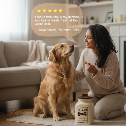TreatVault | Ceramic Treat Jar | Airtight, Safe & Stylish Pet Treat Storage - Tilting Heads
