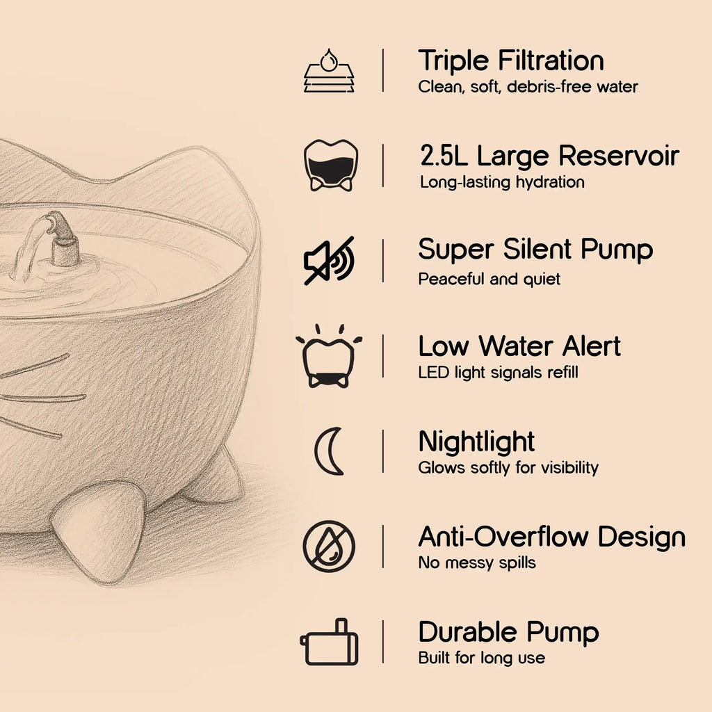 Vitalwhisk fountain-Catit Pixi Water Drinking Fountains | Triple-Filtered Hydration | Silent & Safe that Prevents Your Cats From KIdney And Bladder Issues - Tilting Heads