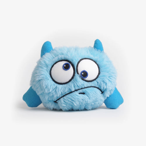 WiggleWag blue plush pet toy with big round eyes and small wings