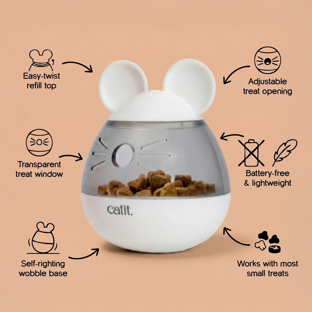 Wobble whisk-Catit Pixi Mouse Treat Dispenser | Interactive Treat Wobble | Smart Play & Feeder for Cats - Tilting Heads