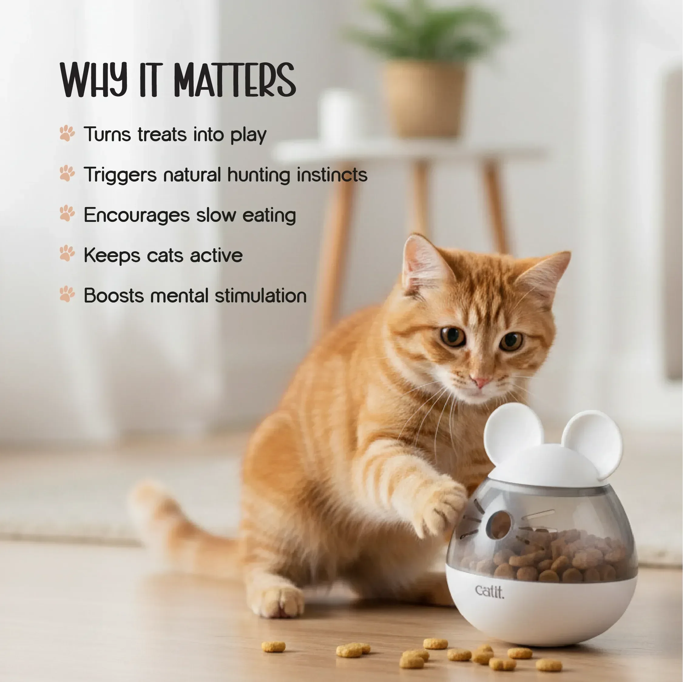 Wobble whisk-Catit Pixi Mouse Treat Dispenser | Interactive Treat Wobble | Smart Play & Feeder for Cats - Tilting Heads