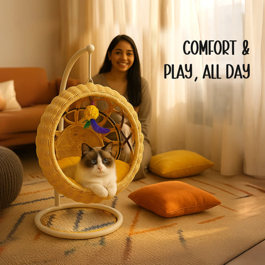 Wovyn Cat Hammock | Cozy Cat Swing | Breathable Design | Cushion & Toy Included