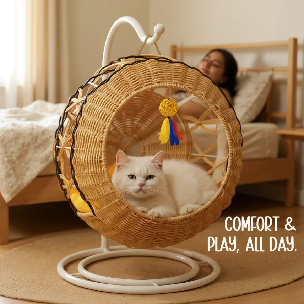 Wovyn Cat Hammock | Cozy Cat Swing | Breathable Design | Cushion & Toy Included - Tilting Heads