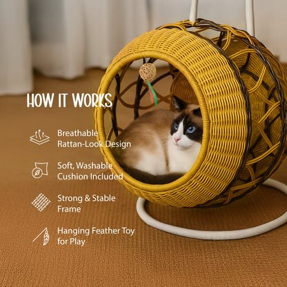 Wovyn Cat Hammock | Cozy Cat Swing | Breathable Design | Cushion & Toy Included