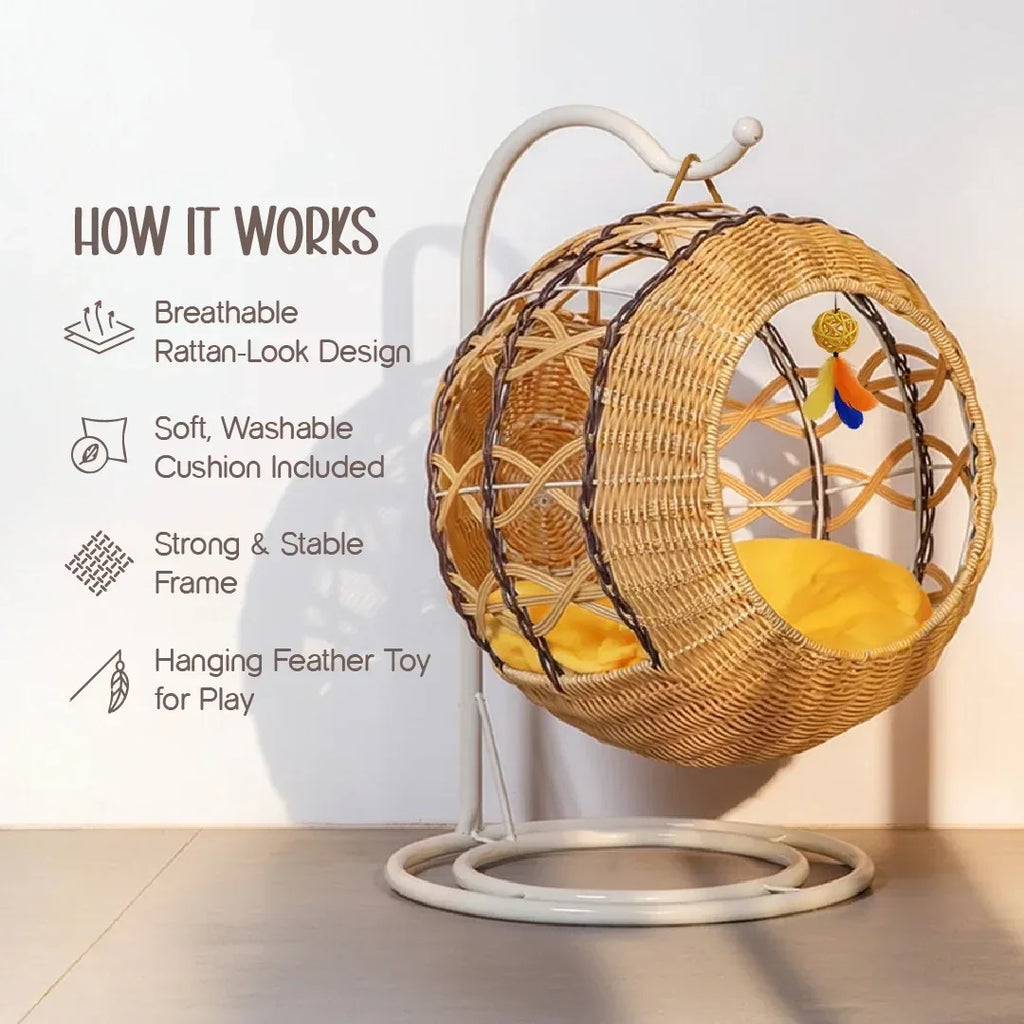 Wovyn Cat Hammock | Cozy Cat Swing | Breathable Design | Cushion & Toy Included - Tilting Heads