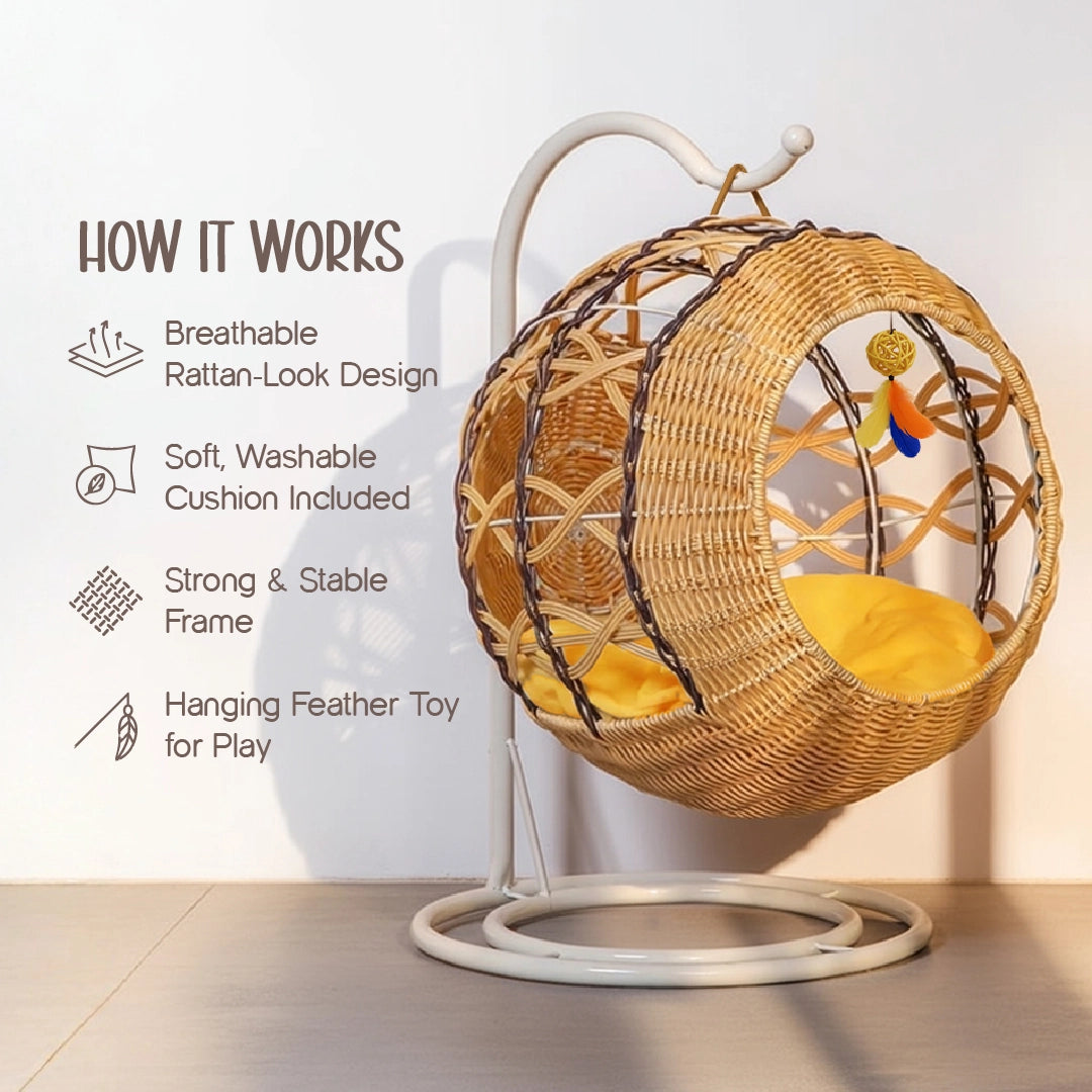 Wovyn Cat Hammock | Cozy Cat Swing | Breathable Design | Cushion & Toy Included
