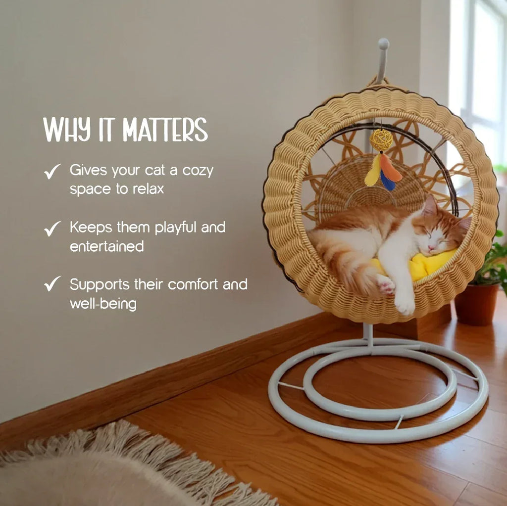 Wovyn Cat Hammock | Cozy Cat Swing | Breathable Design | Cushion & Toy Included - Tilting Heads