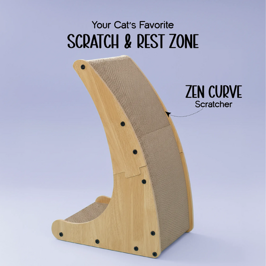Zen Curve Scratcher – Multifunction Wooden Cat Scratch & Lounge