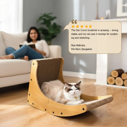 Zen Curve Scratcher – Multifunction Wooden Cat Scratch & Lounge
