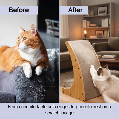 Zen Curve Scratcher – Multifunction Wooden Cat Scratch & Lounge