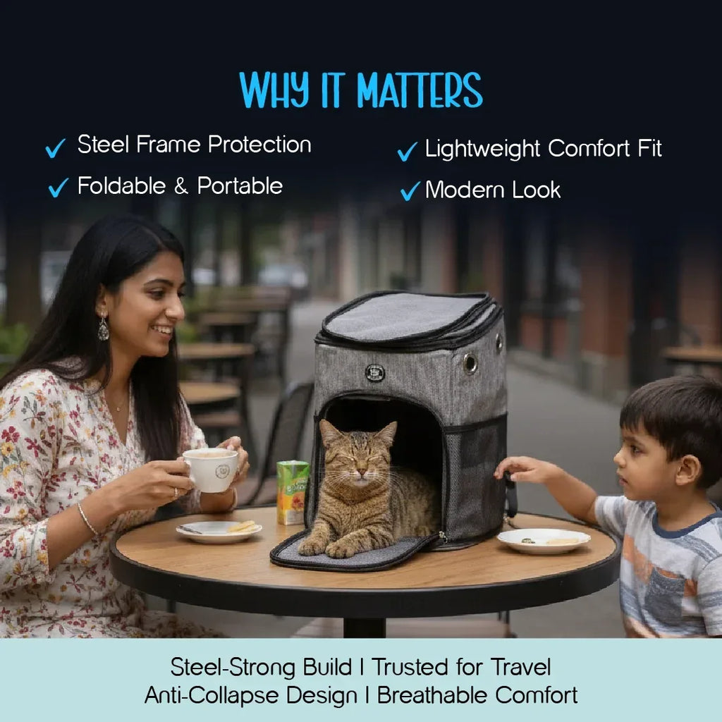 AeroShell Backpack – Protective Pet Travel Carrier with Comfort Fit - Tilting Heads