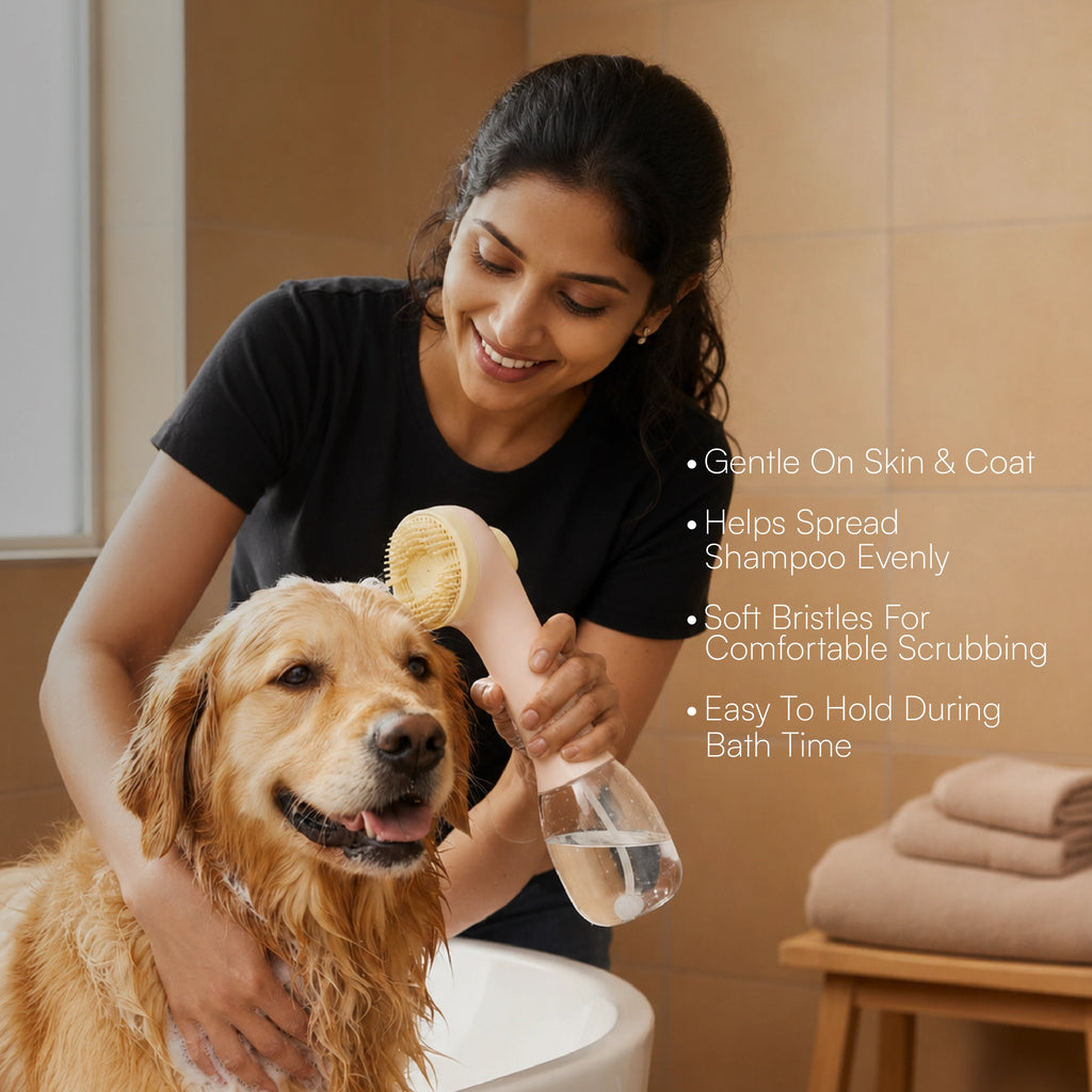 BathEase Brush – 2-in-1 Bath Brush & Shampoo Dispenser | Includes Tick & Flea Shampoo(500ml)