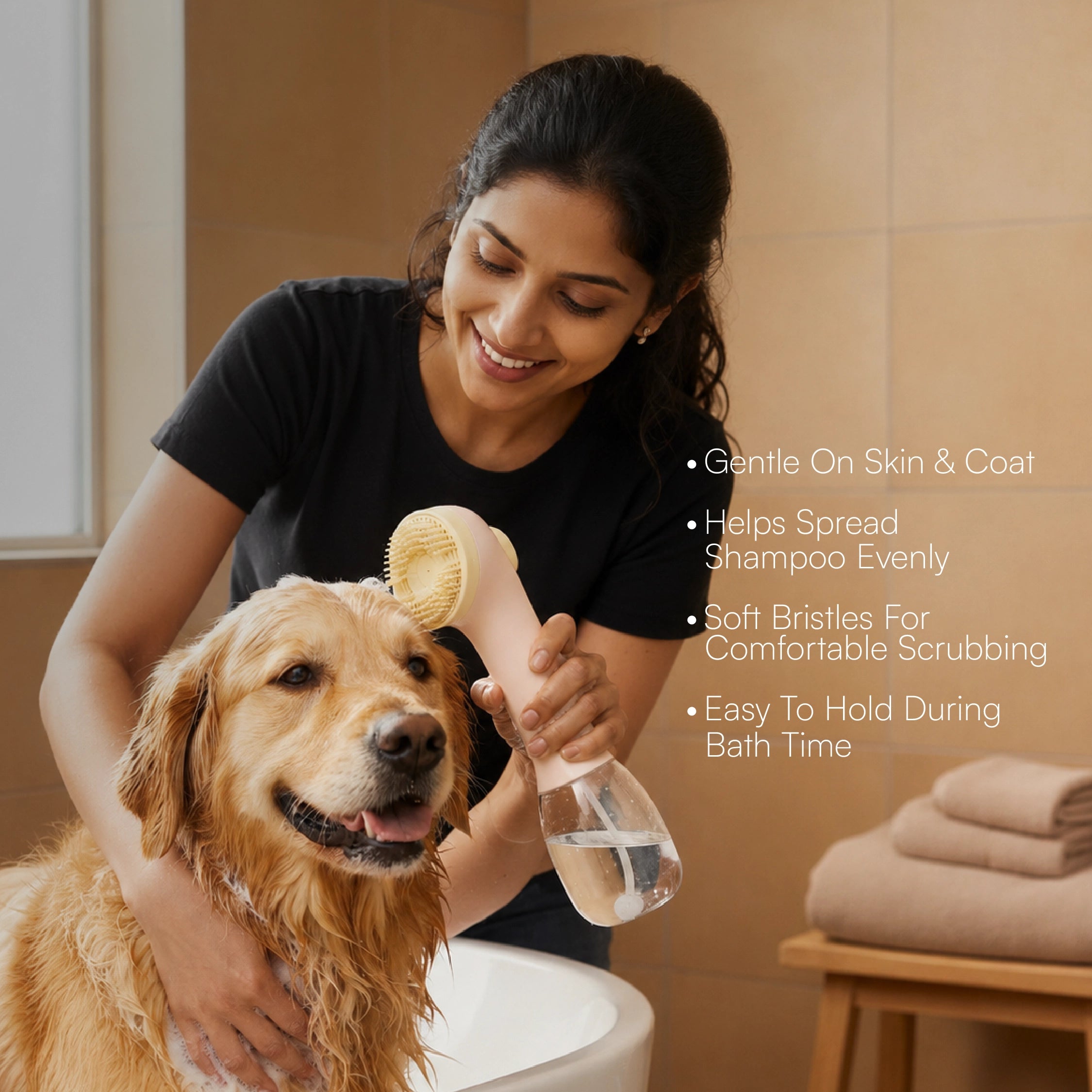 BathEase Brush – 2-in-1 Bath Brush & Shampoo Dispenser | Includes Tick & Flea Shampoo(500ml)