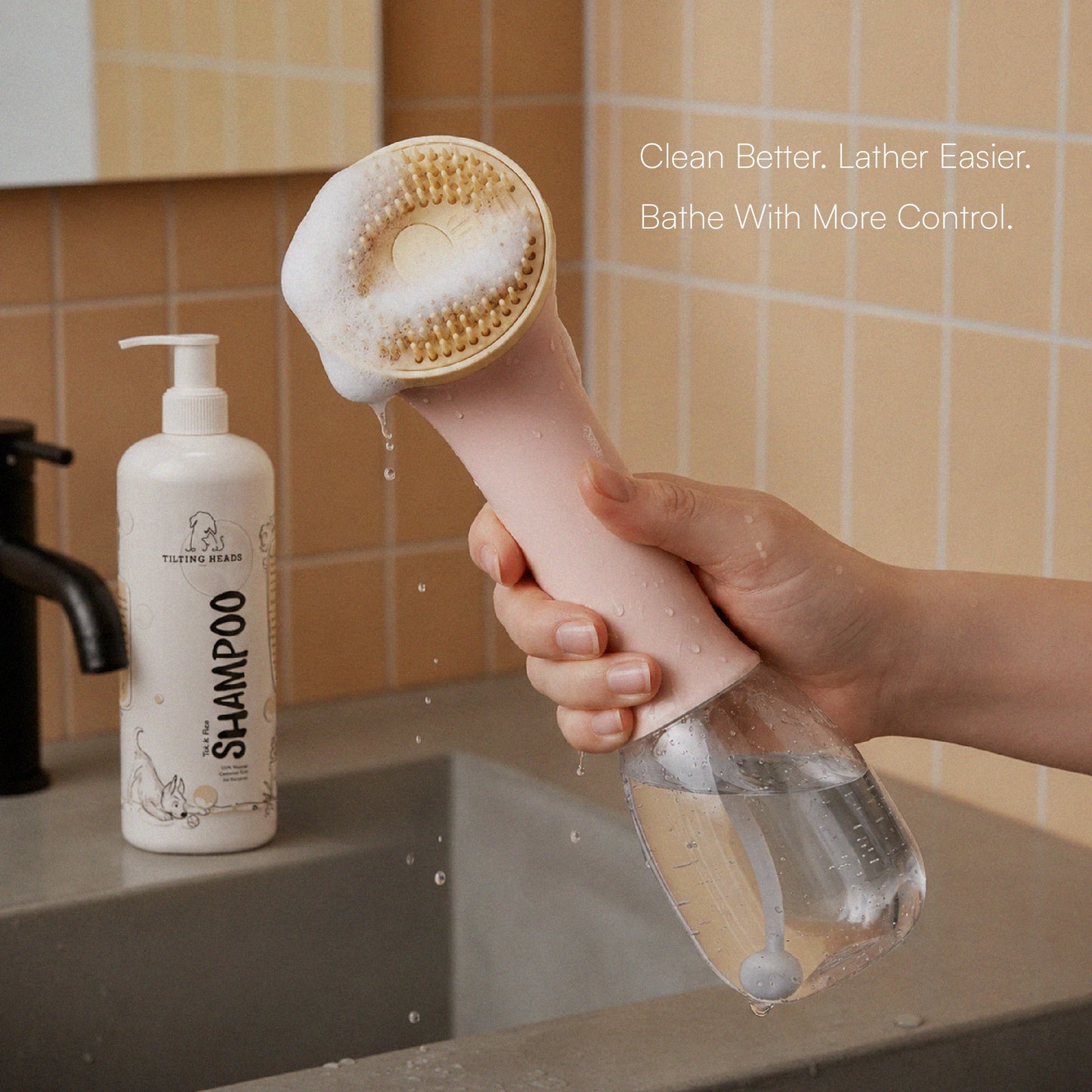 BathEase Brush – 2-in-1 Bath Brush & Shampoo Dispenser | Includes Tick & Flea Shampoo(500ml)