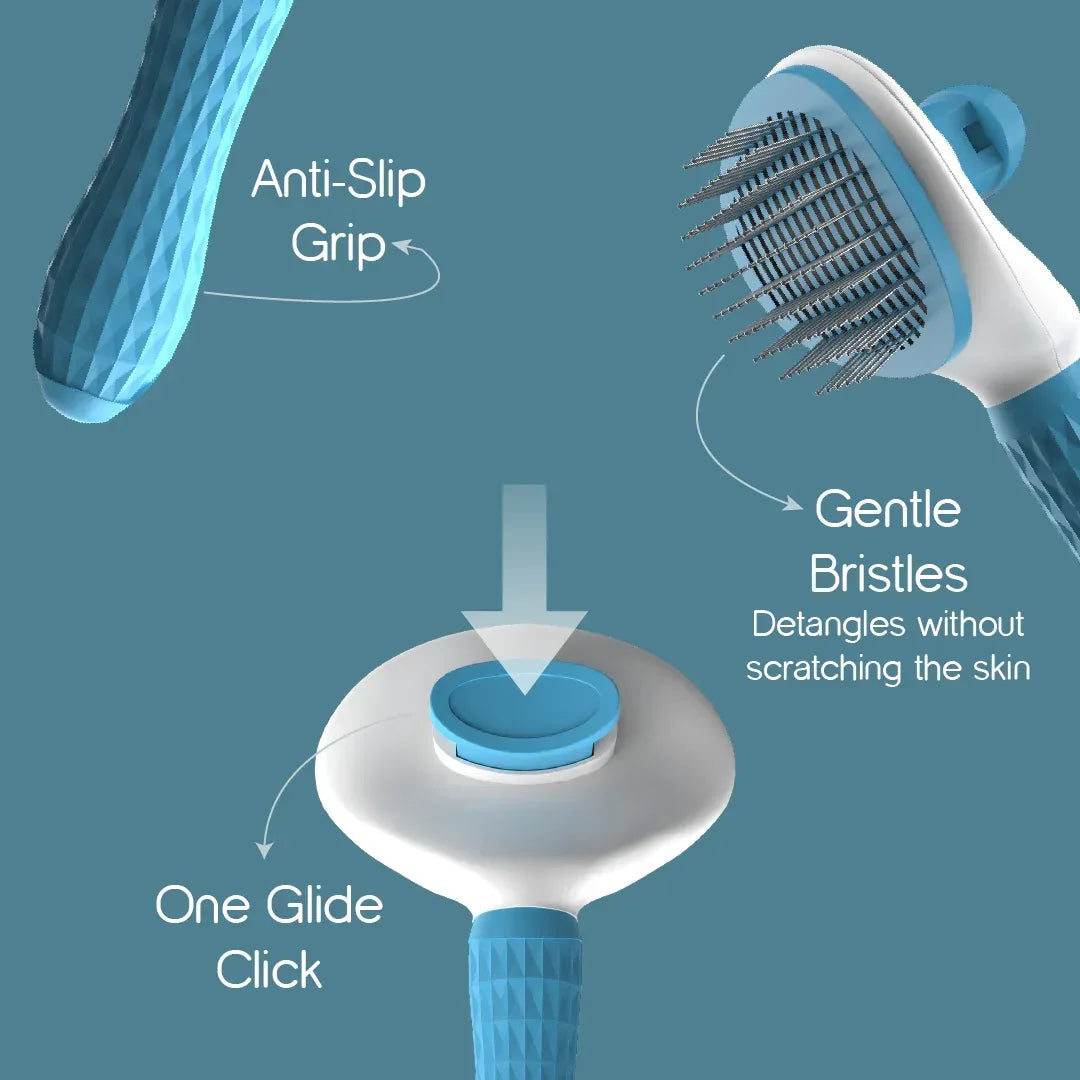FurEase Click Brush | Pet Grooming Brush | One Glide, Total Shine - Tilting Heads