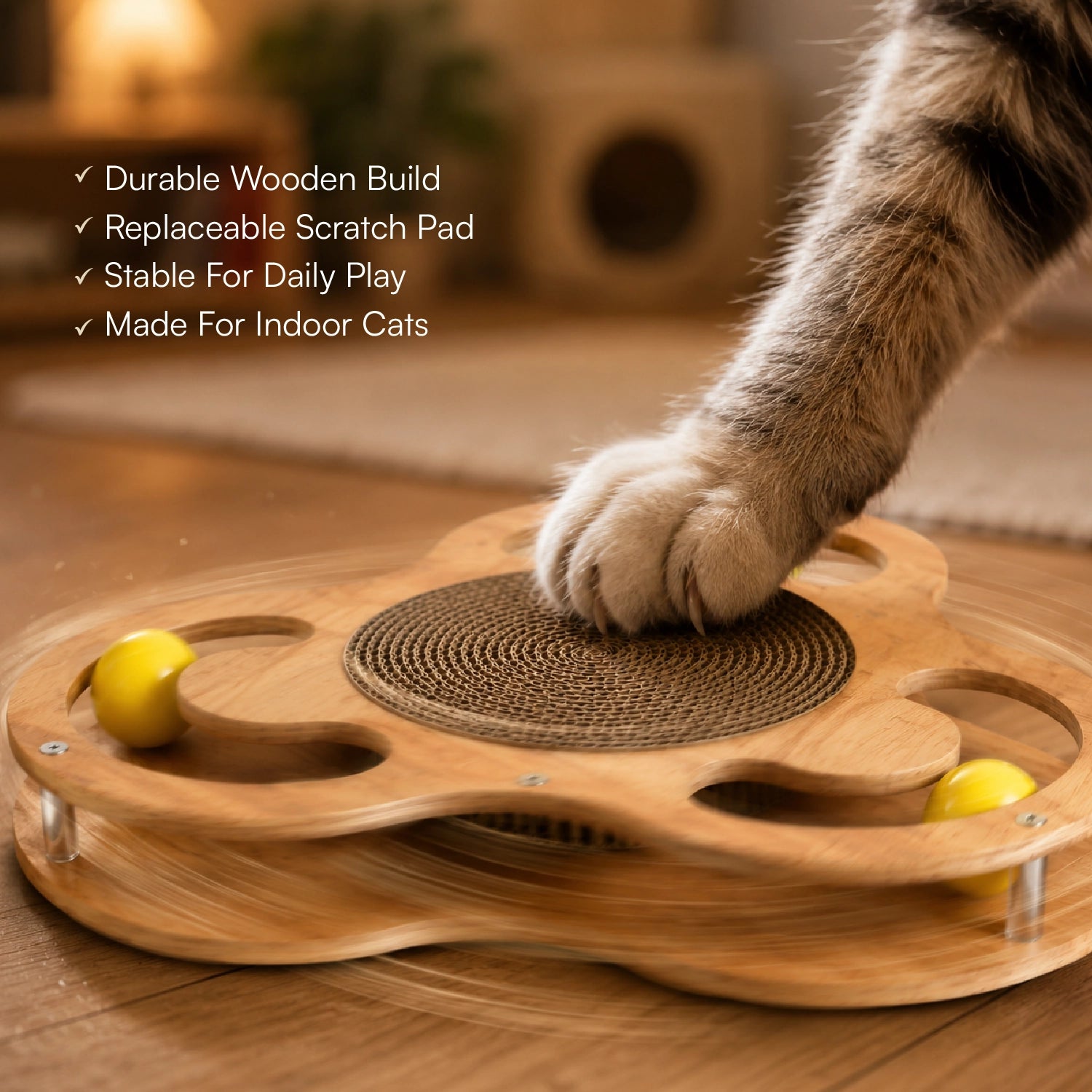 Clover Spin Scratcher – Interactive Scratch & Chase Lounge for Indoor Cats