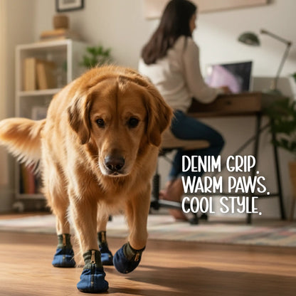 DenimDrip Boots – Warm, Stylish & Secure Paw Protection for Winter