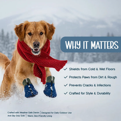 DenimDrip Boots – Warm, Stylish & Secure Paw Protection for Winter