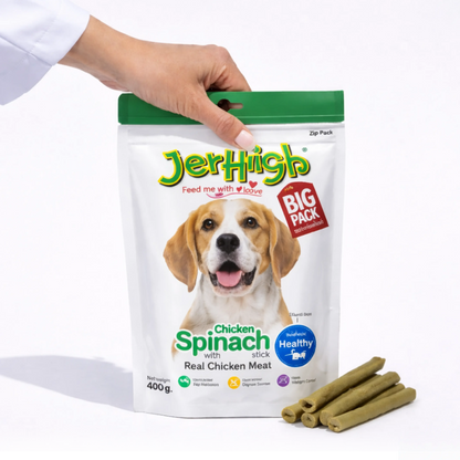 JerHigh Spinach Stick Dog Treats with Real Chicken Meat 400gm