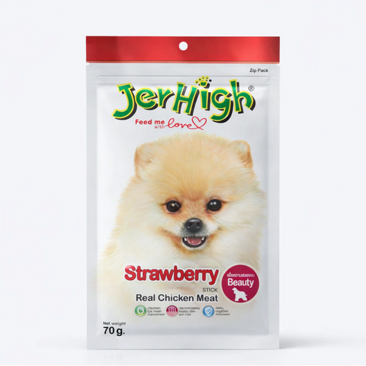 JerHigh Strawberry Stick Dog Treats with Real Chicken Meat 70gm
