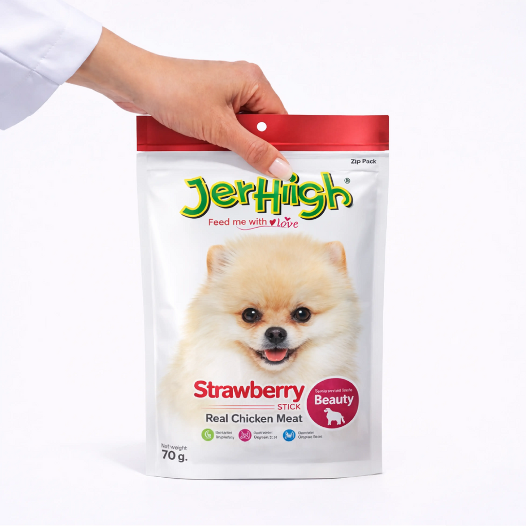 JerHigh Strawberry Stick Dog Treats with Real Chicken Meat 70gm