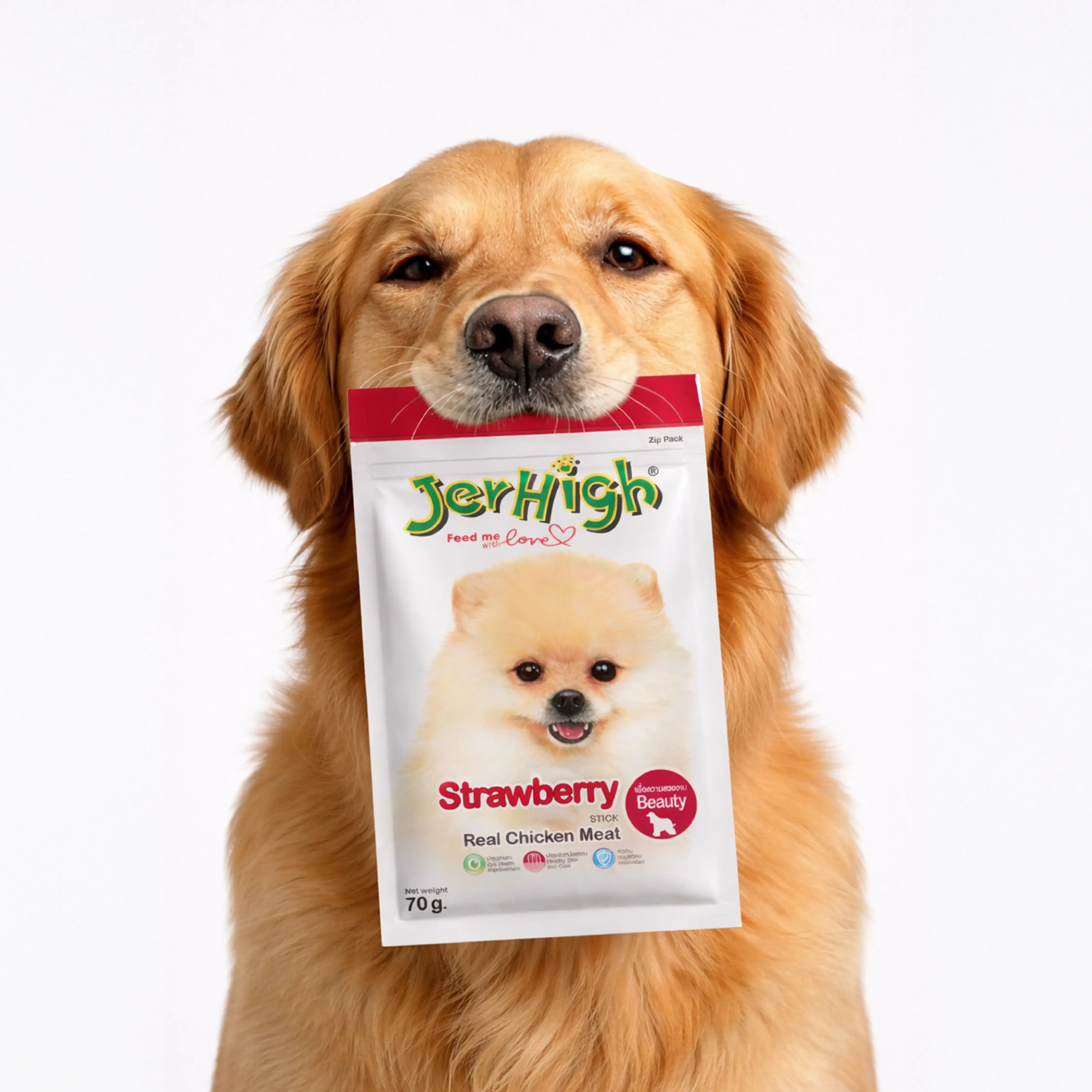 JerHigh Strawberry Stick Dog Treats with Real Chicken Meat 70gm