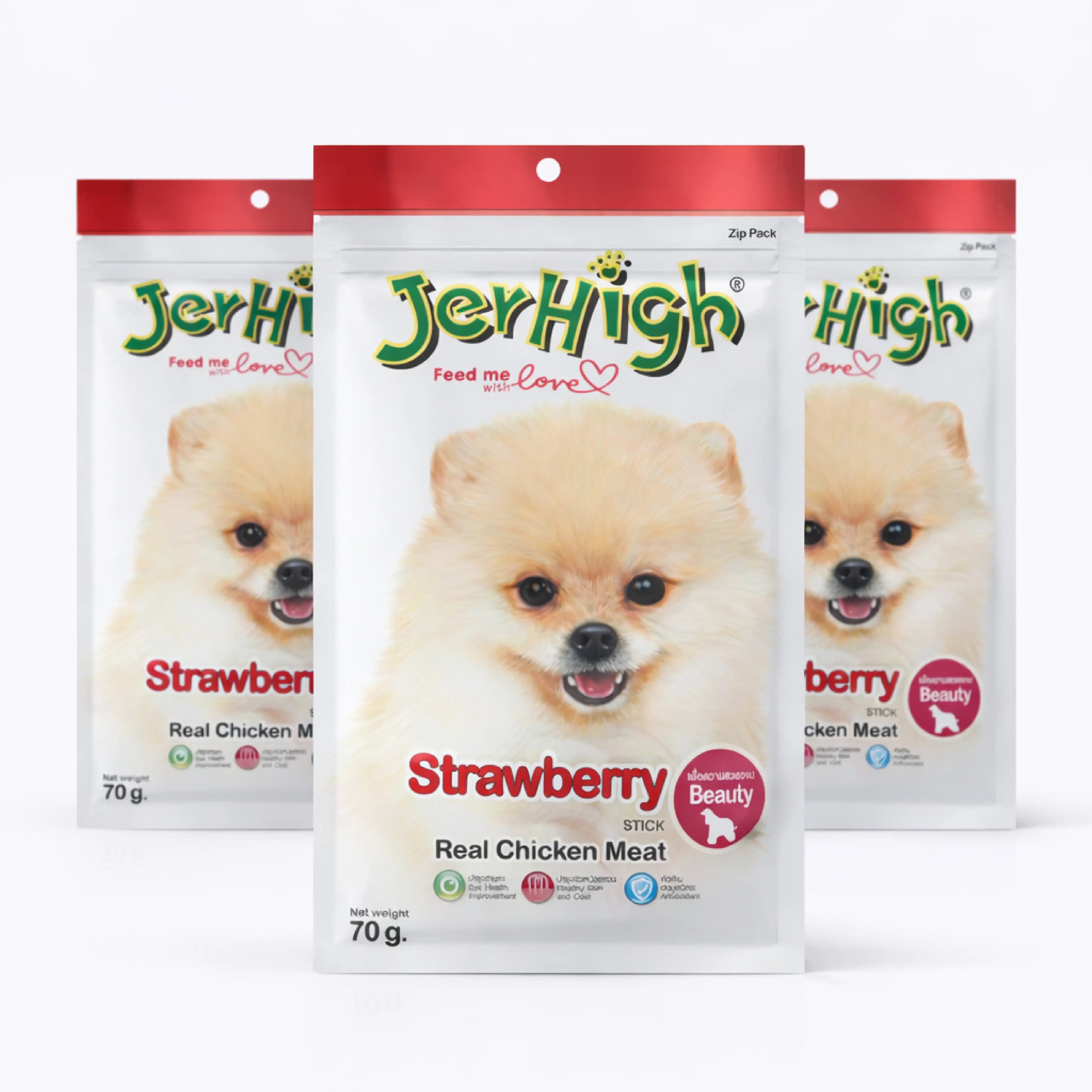 JerHigh Strawberry Stick Dog Treats with Real Chicken Meat 70gm