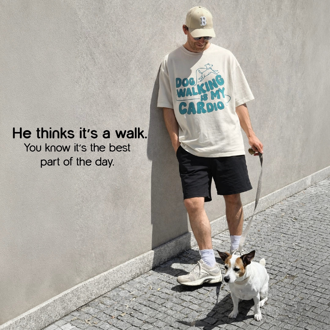Dog Walking Is My Cardio T-Shirt – Oversized Cotton Fit for Pet Parents