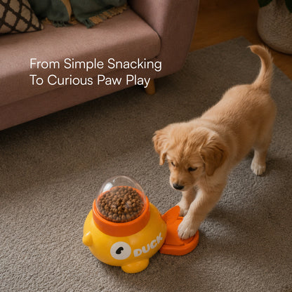 DuckDash Treat Toy – Puzzle Treat Dispenser for Dogs & Cats with Press-To-Release Handle, Treat Window & Interchangeable Lids