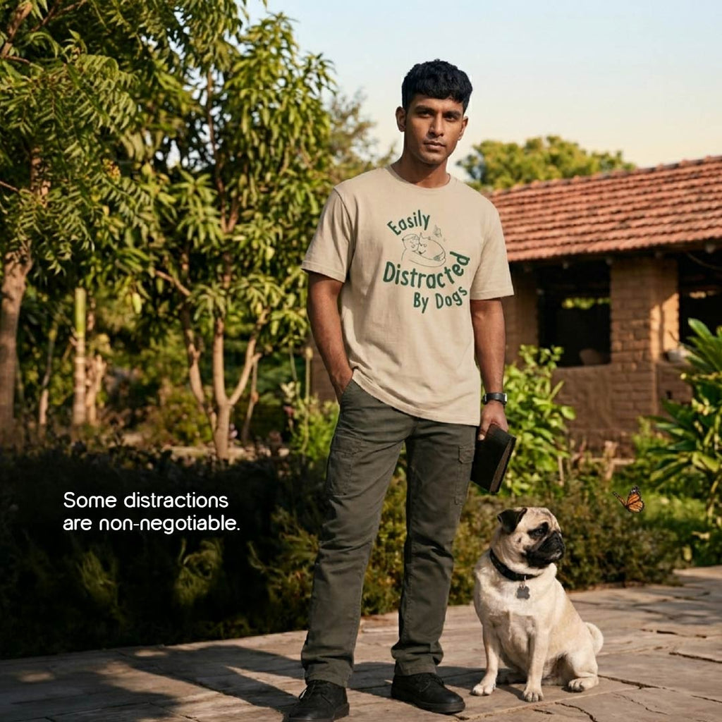 Easily Distracted by Dogs T-Shirt – Oversized Cotton Wear for Dog Lovers