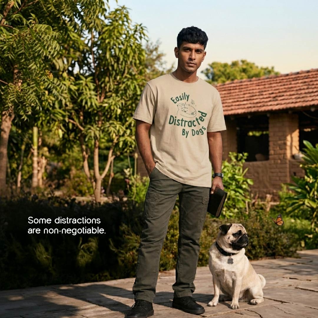 Easily Distracted by Dogs T-Shirt – Oversized Cotton Wear for Dog Lovers