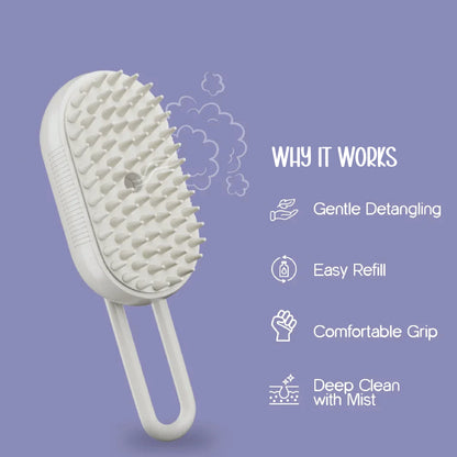 FluffMist Pet Brush – Steam Mist Grooming & Detangling Tool