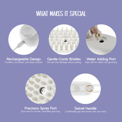 FluffMist Pet Brush – Steam Mist Grooming & Detangling Tool