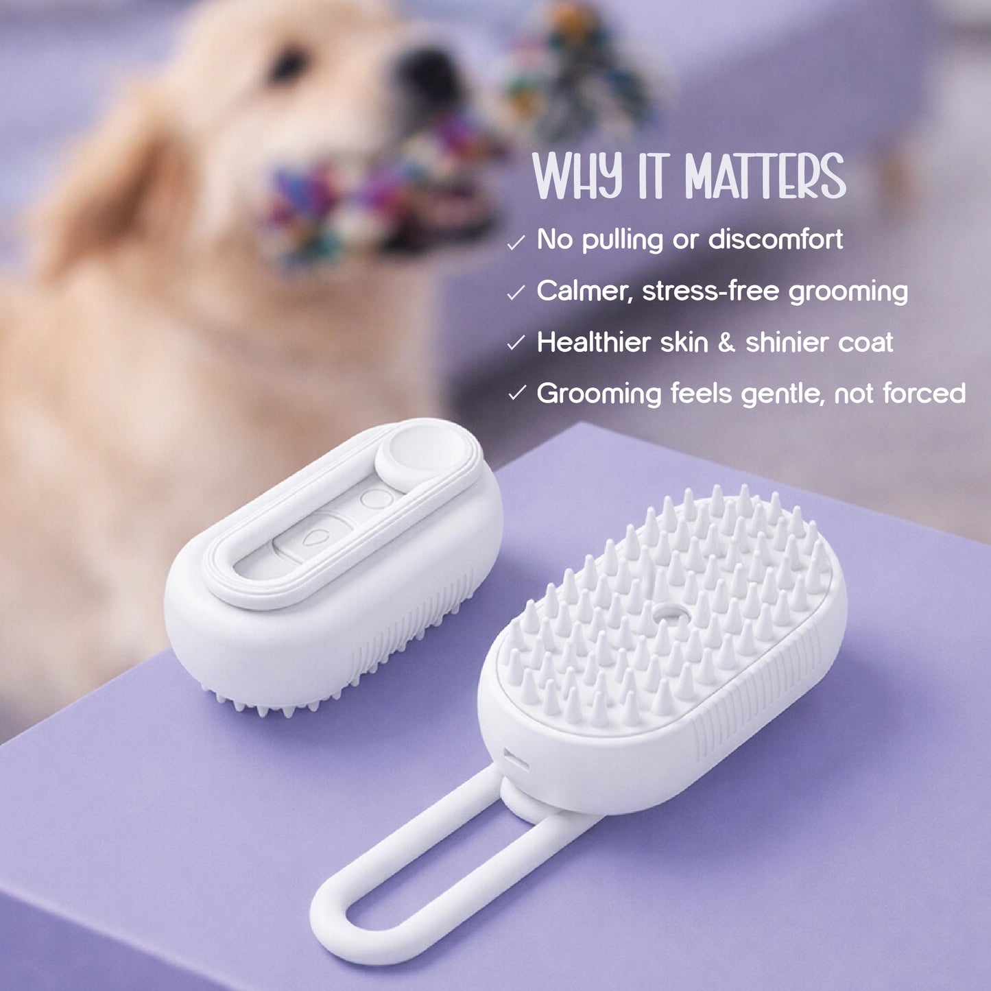 FluffMist Pet Brush – Steam Mist Grooming & Detangling Tool