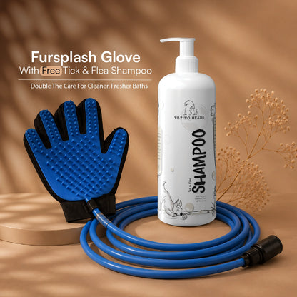 FurSplash Glove – 2-in-1 Bathing Glove & Shower Scrubber | Includes Tick & Flea Shampoo