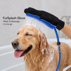 FurSplash Glove – 2-in-1 Bathing Glove & Shower Scrubber | Includes Tick & Flea Shampoo