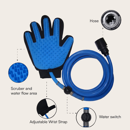 FurSplash Glove – 2-in-1 Bathing Glove & Shower Scrubber | Includes Tick & Flea Shampoo