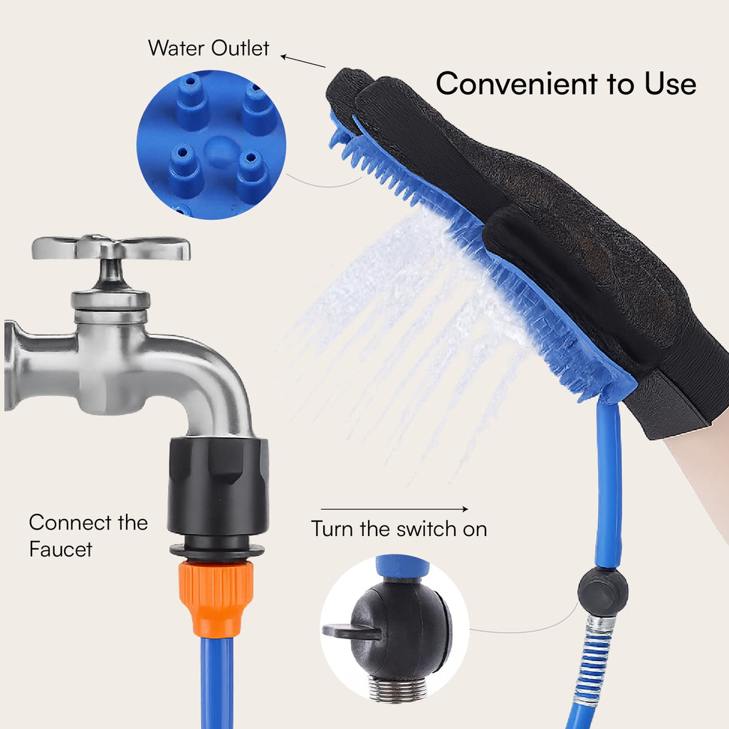 FurSplash Glove – 2-in-1 Bathing Glove & Shower Scrubber | Includes Tick & Flea Shampoo