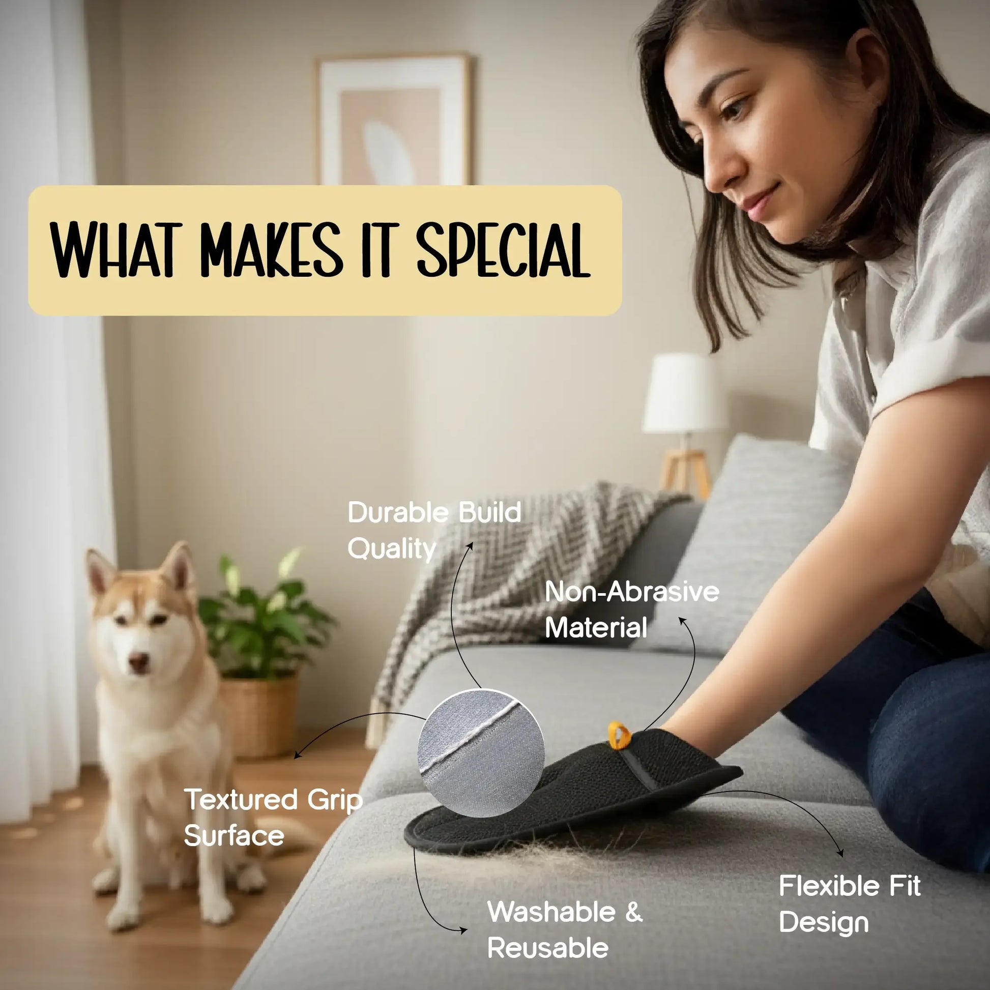 FurSwipe Glove | Quick Fur Removal & Fabric-Safe Cleaning for Pets - Tilting Heads