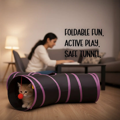 HideNZoom 3-Way Cat Tunnel – Foldable Fun for Playful Cats - Tilting Heads