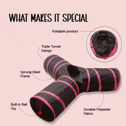 HideNZoom 3-Way Cat Tunnel – Foldable Fun for Playful Cats - Tilting Heads