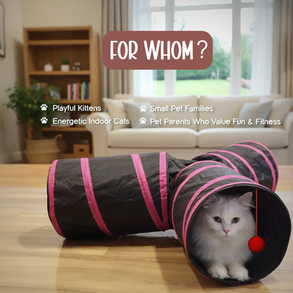 HideNZoom 3-Way Cat Tunnel – Foldable Fun for Playful Cats - Tilting Heads