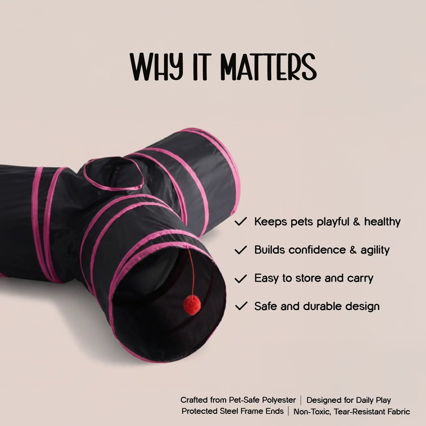 HideNZoom 3-Way Cat Tunnel – Foldable Fun for Playful Cats - Tilting Heads